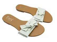 Tiara Womens Slide Sandals Faux Leather Bow Ivory Size 7.5