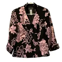 Alex Evenings Size Small  Dressy Black Pink Floral Wrap‎ Look Jacket Top Formal