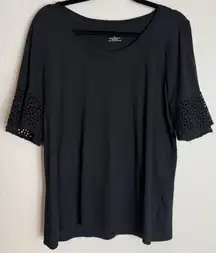 Talbots Womens XL  Black Top Blouse Eyelet‎ Sleeve Classic Preppy Capsule Career