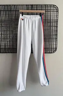 5 stripe sweatpants white neon rainbow