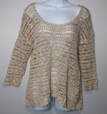 Lucky Brand Scoop Neck Knit Sweater Ivory & Tan Sz Small