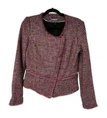 WHBM Red Black White‎ Plaid Tweed Zip Up Blazer