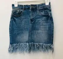 Black label fringe denim mini skirt sz small