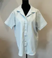 Light Blue Short Sleeve Button-Up Shirt women’s large handmade retro 80’s