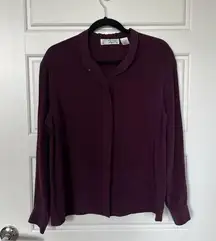 Austin Reed Vintage Silk Long Sleeve Button Up Shirt Burgundy Purple Size 8