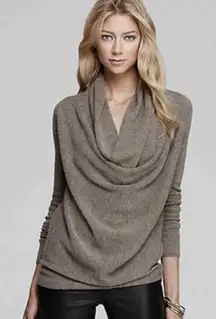Vince Beige Camel Oversized Draped Cowl Neck Wool Off-Shoulder Sweater XS