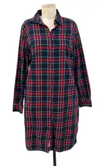 Brooks Brothers Red Fleece‎ Shirt Dress Flannel Plaid Navy Blue Red Size 10