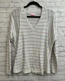 Lilly Pulitzer Stasia Sweater Heathered Lilac Verbena Serene Stripes Women's Med