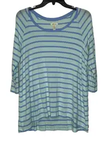Matilda Jane T-Shirt Size Small Blue Striped Stretch Blend Womens 3/4 Sleeve‎