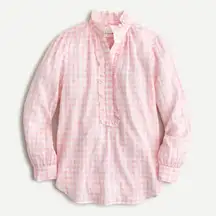J. Crew Classic Fit Ruffle Popover Shirt Crinkle Gingham Pink 12