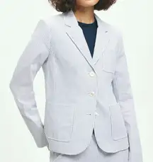 BROOKS BROTHERS | Stretch Cotton Seersucker Jacket Blue White Blazer | Size 2