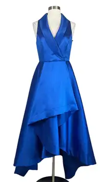 Adrianna Papell Satin High-Low A-Line Tuxedo Long Evening Gown Blue Size 4 Dress