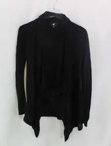 Iz Byer Womens Cardigan Sweater Black Long Sleeve Open Front Cable Knit