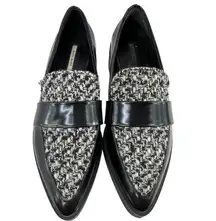 ZARA  Tweed Loafer Shoes Black Size 6 36 Patent Leather Pointed Toe Vegan Casual