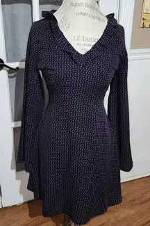 NWT Very J Womens Navy Blue V Neck Fit & Flare Fall Dress Small‎