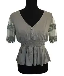 Willow Boho Chic Lacy Peplum Top Medium