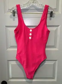 Decree Hot Pink Textured Scoop Neck One Piece Swimsuit size L