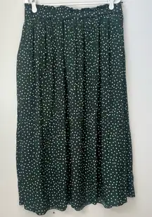 Exlura Green and White Polka Dot Pleated Elastic Waist Midi Skirt Size 2XL