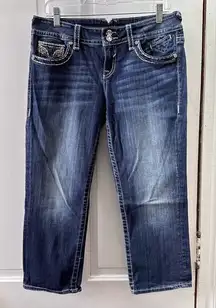 Vigoss the Chelsea capri thick stitch embroidered denim jean capris women's 7 8