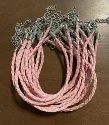 Lot of 15 Pink Faux Leather Bracelets with clasp closure 7" w/ 2" chain