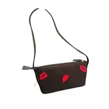 NWT Lips Embroidered Black Bag Structured Purse Shoulder Bag Y2K Mini Purse