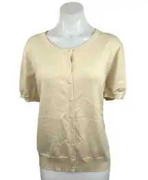 Grace Karin Cream Acrylic Blend Short Sleeve Button Up Cardigan Sweater Size 2XL