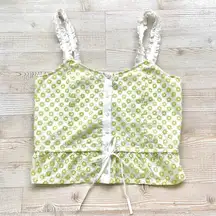 ModCloth Darling‎ For The Prairie Peplum Tank Top | White/Lime Floral Small