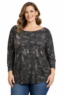 Chico's Sweater Women's Size 2X Floral Bateau Neck Silver Office Chicos 4