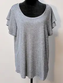 Worthington Womens Polyester Spandex Blouse Silver/Grey Shirt Short Sleeves XL