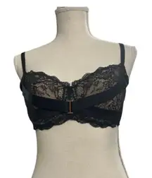 Adore Me Black Floral Lace Sheer Underwire Bra Size 34D Scalloped Lingerie