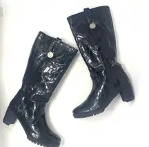 Stuart Weitzman  Black Croc Leather Heeled Boots Size US 6