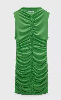 🌹ZARA BNWT Green Sleeveless Ruched Bodycon Mini Dress Size M