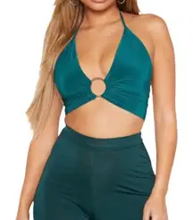PrettyLittleThing Jasper Green Plunge Ring Detail Bralet Size‎ 16 NWT