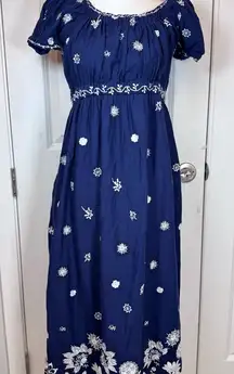 Gretchen Scott Coquette Navy Embroidered Cottagecore Midi Dress Size Small