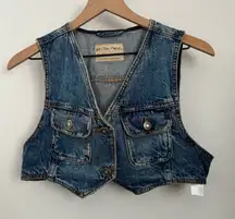 Free People Small Denim Crop Vest Dark Wash Western Boho Country