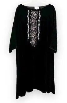 Ryllace Elan Embroidered Black Velvet Dress Size 22 Silk Blend Holiday Plus Size