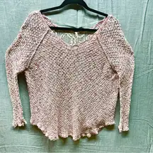 Free People Pink White Crochet Lace Back Open Knit Sweater Pullover Boho Small
