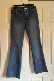 Vintage Lily Pulitzer blue mid rise boot cut jeans size 2 pink whale nautical