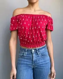 H&M x Coachella Top Women's Size XS Red Off Shoulder Cropped Western Boho Ruffle