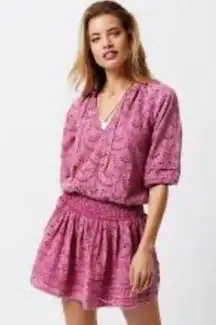 Chloe Oliver pink eyelet drop waist tassel beach mini summer dress M