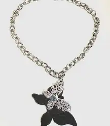 Artisan Black and Silver Butterfly Statement Necklace