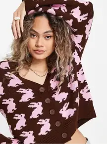 ASOS Design Bunny Rabbit Cardigan Brown Pink Y2K Whimsical
