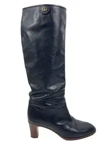 Gucci Puima Lux Knee High Tall Boots Leather GG Marmot Black Size 40