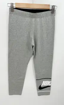 Nike Gray Future Logo Cropped Mid Rise Leggings Cotton Womens Size Small