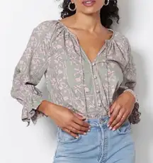 CLEOBELLA Whitley Ruffle Sleeve Button‎ Front Split V-neck Tie Boho Blouse XS