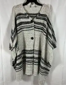 BCBGMaxAzaria Women’s Poncho Sweater Top Acrylic Gray & Black Stripes Size S/M