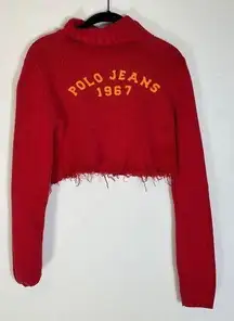 Polo Jeans Y2K Style Mock Neck Distressed Crop Sweater Size Small