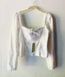 NWT Joie white eyelet corset button front long sleeve top size/S