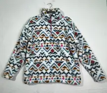Eddie Bauer Aztec Print Soft Plush Fleece Pullover Sweater 1/4 Zip Size Large