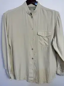 Jones New York Women's Shirt Button‎ Up Silk Stand Up Collar Beige Size14